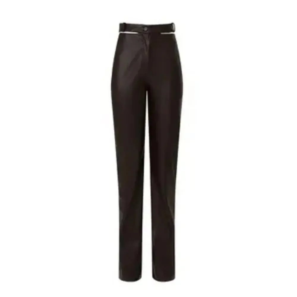 Jonathan Simkhai Amelia brown leather cutout high waist straight pants - Picture 13 of 14
